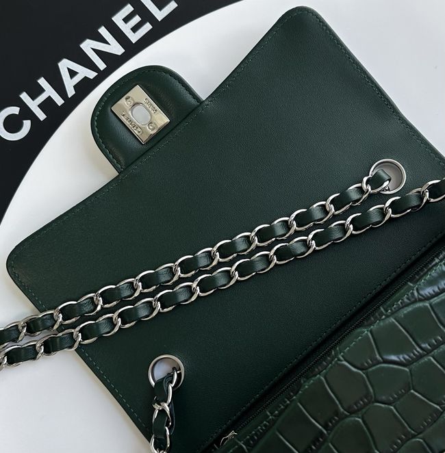 Chanel MINI FLAP BAG Crocodile Embossed 1116 green&silver