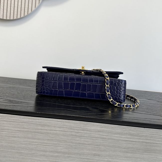 Chanel Small Flap Bag Crocodile Embossed 1112 dark blue&gold