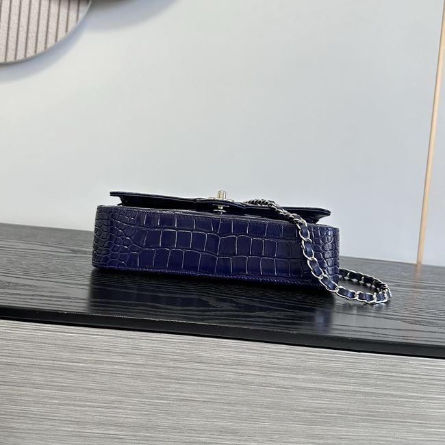Chanel Small Flap Bag Crocodile Embossed 1112 dark blue&silver