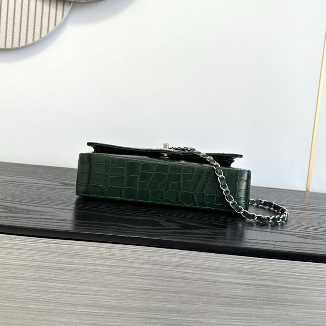 Chanel Small Flap Bag Crocodile Embossed 1112 green&silver