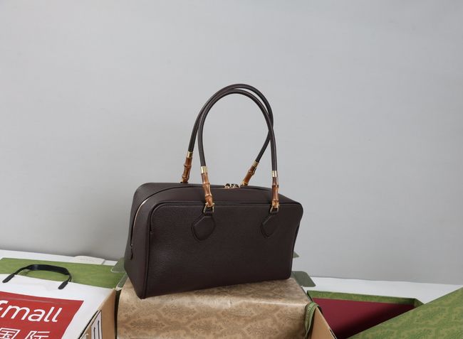 Gucci Large boston bag with bamboo A006OD dark brown