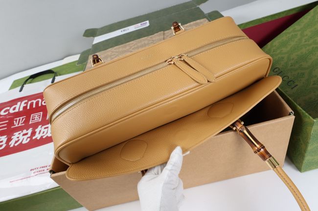 Gucci Large boston bag with bamboo soft suede A006OD dark beige