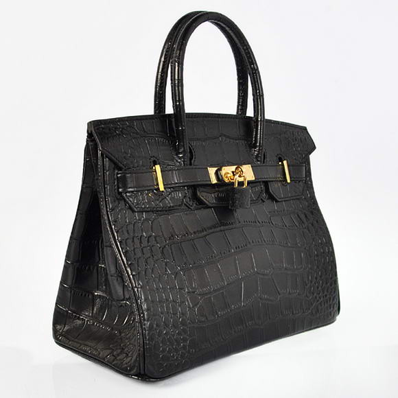 Hermes Birkin 30CM Tote Bags Black Crocodile Leather Gold