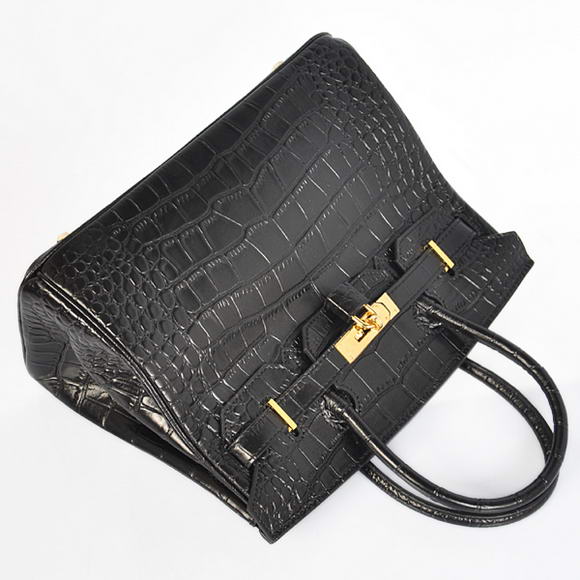 Hermes Birkin 30CM Tote Bags Black Crocodile Leather Gold