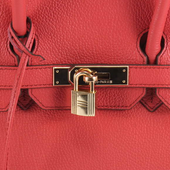 Hermes Birkin 35CM Smooth Leather Handbag 6089 Red Golden
