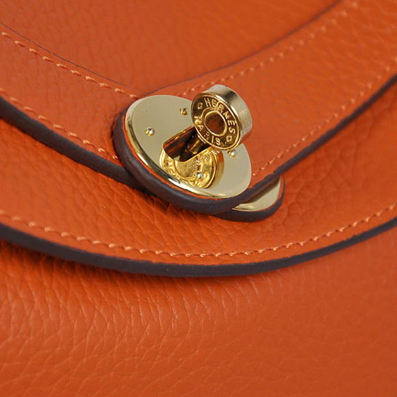 Hermes Lindy 30CM Havanne Handbags 1057 Orange Leather Golden Hardware