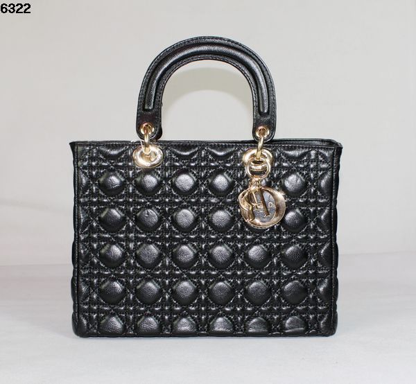 Christian Lady Dior Black Lambskin Bag 6322 Gold Christian Lady Dior Black Lambskin Bag 6322 Gold