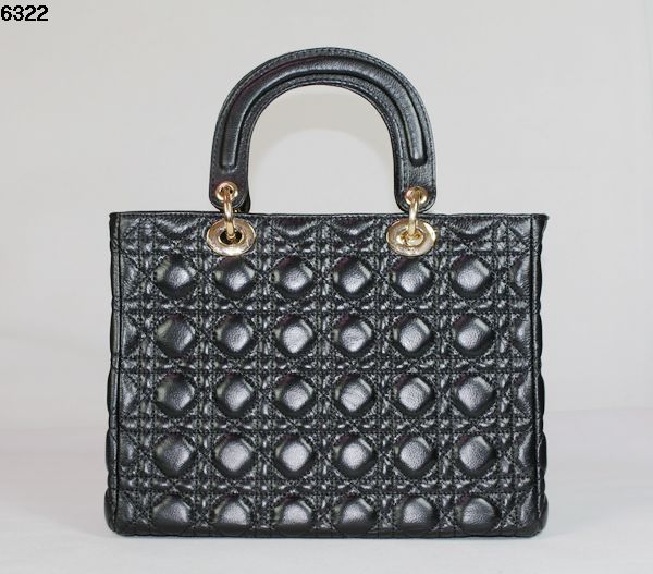 Christian Lady Dior Black Lambskin Bag 6322 Gold Christian Lady Dior Black Lambskin Bag 6322 Gold