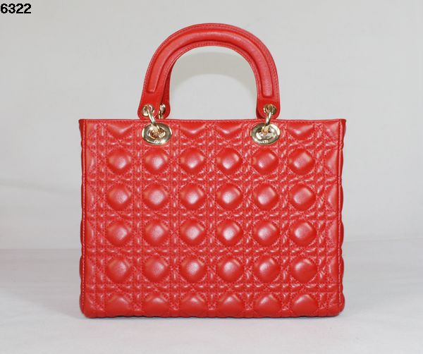 Christian Lady Dior Red Lambskin Bag 6322 Gold Christian Lady Dior Red Lambskin Bag 6322 Gold