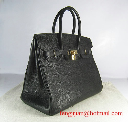 Hermes Birkin 35cm Embossed Veins Leather Bag Black 6089 Gold Hardware