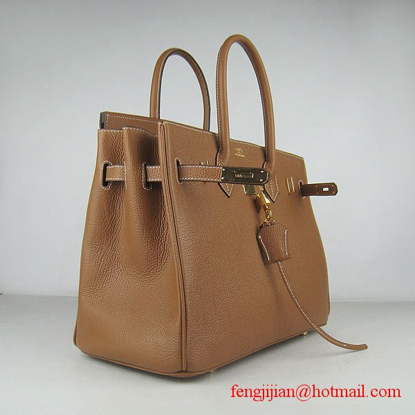 Hermes Birkin 35cm Tendon Veins Leather Bag Light Coffee Gold Hardware