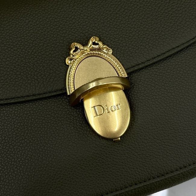 Medium Dior Medaillon Flap Bag Grained Calfskin M3920QD Khaki