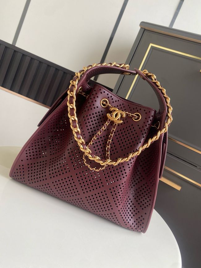 CHANEL 25 Small Handbag Perforated Calfskin AS5293 Burgundy CHANEL 25 Small Handbag Perforated Calfskin AS5293 Burgundy