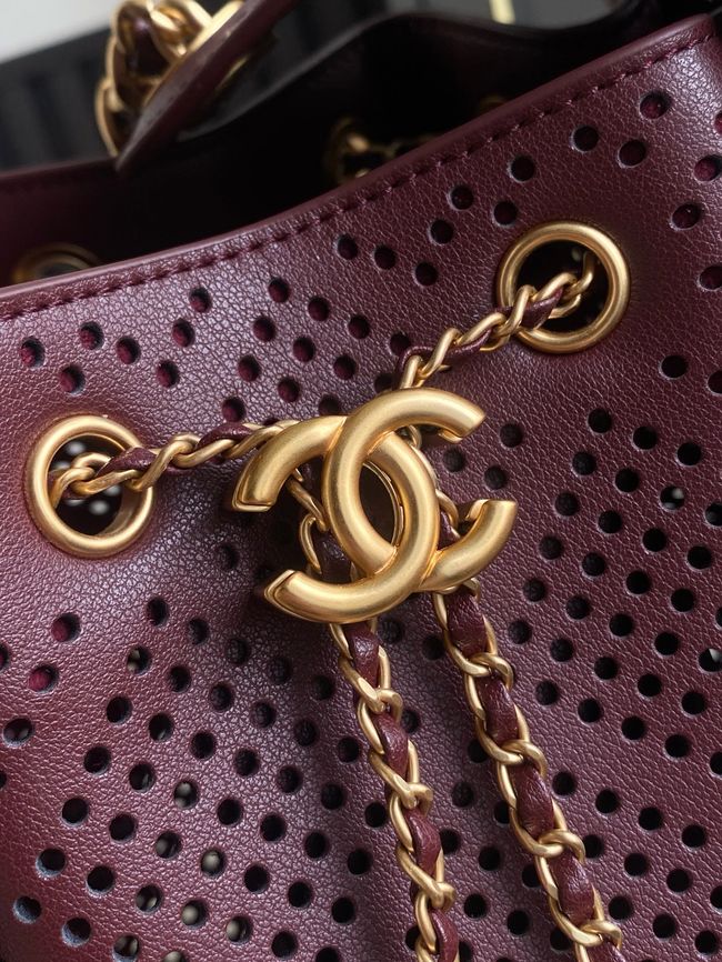 CHANEL 25 Small Handbag Perforated Calfskin AS5293 Burgundy