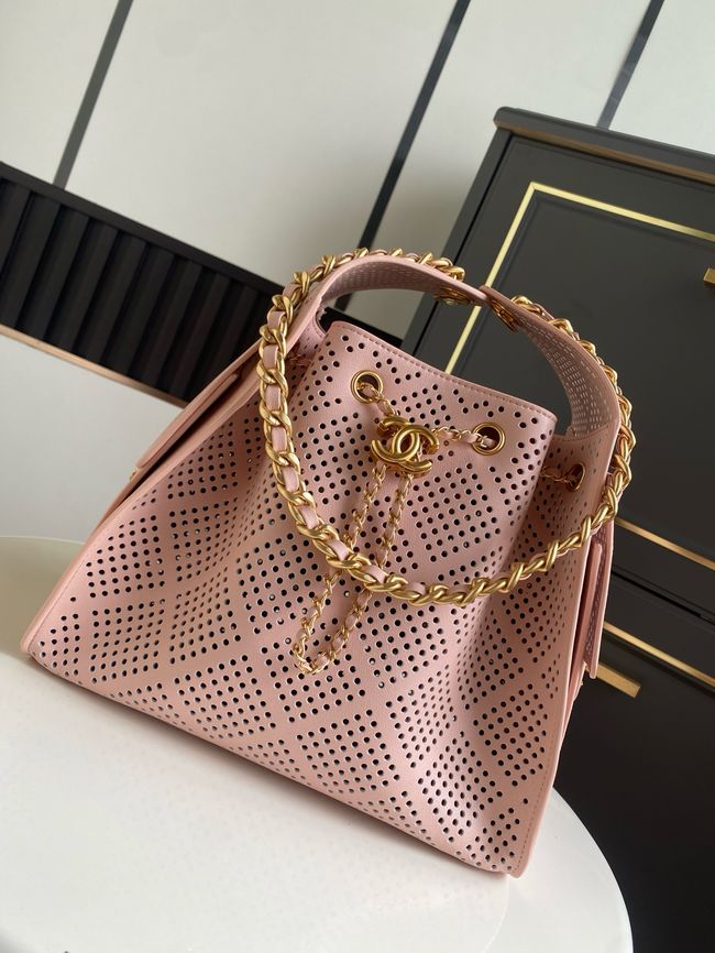 CHANEL 25 Small Handbag Perforated Calfskin AS5293 pink CHANEL 25 Small Handbag Perforated Calfskin AS5293 pink