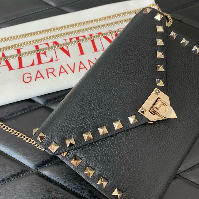 VALENTINO ROCKSTUD Small Calfskin Handbag VA088 black&gold