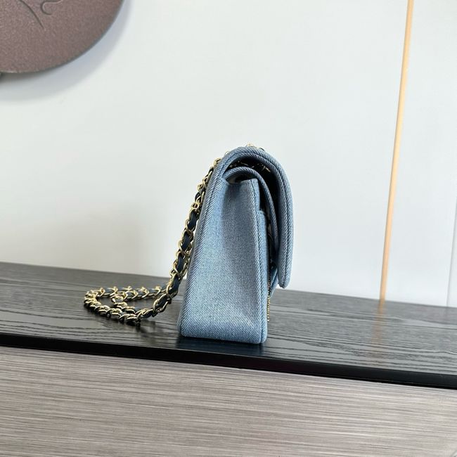 Chanel Classic 11.12 Handbag A01112 Embroidered Denim Blue Chanel Classic 11.12 Handbag A01112 Embroidered Denim Blue