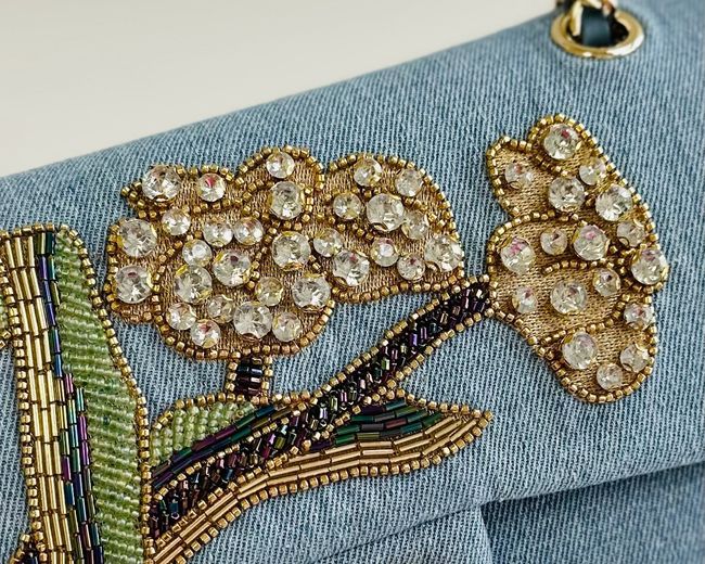 Chanel Classic 11.12 Handbag A01112 Embroidered Denim Blue Chanel Classic 11.12 Handbag A01112 Embroidered Denim Blue