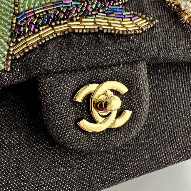 Chanel Classic 11.12 Handbag A01112 Embroidered Denim black Chanel Classic 11.12 Handbag A01112 Embroidered Denim black