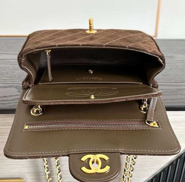 Chanel Suede Calfskin Shoulder Bag AS6627 brown