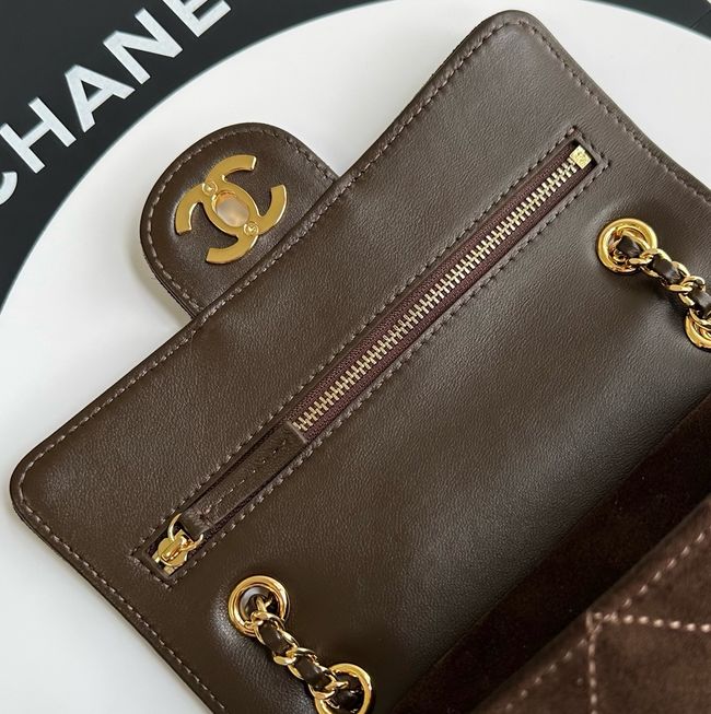 Chanel Suede Calfskin Shoulder Bag AS6627 brown