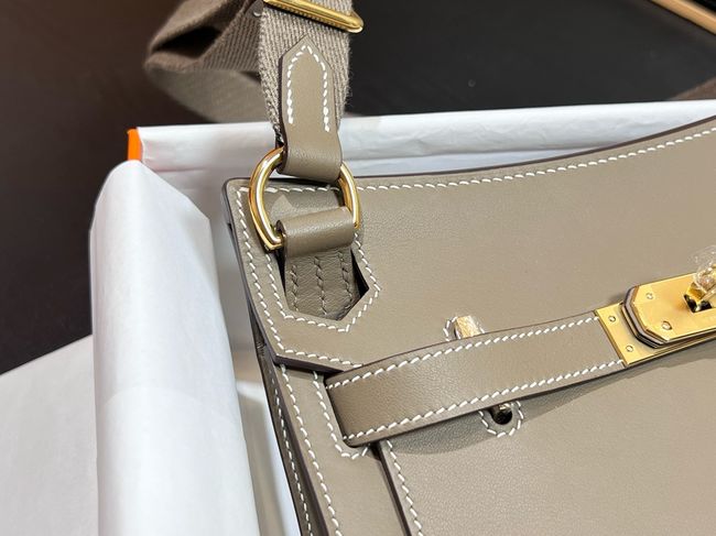 Hermes Jypsiere mini shoulder bag H088004 light gray &gold buckle