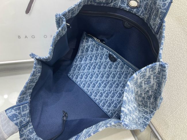 Dioriviera Large Spongy Book Tote Blue Spongy Dior Oblique Fabric M1462PD