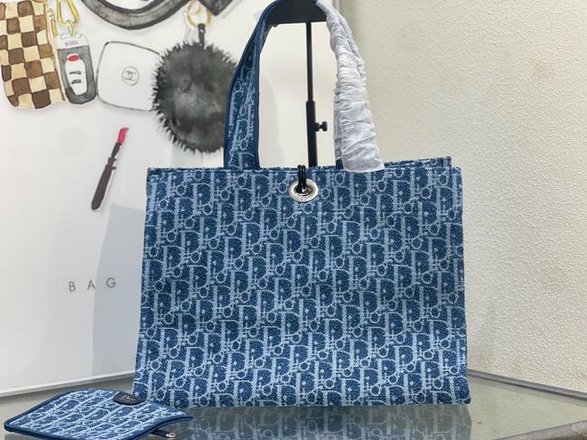 Dioriviera Medium Spongy Book Tote Blue Spongy Dior Oblique Fabric M1461PD