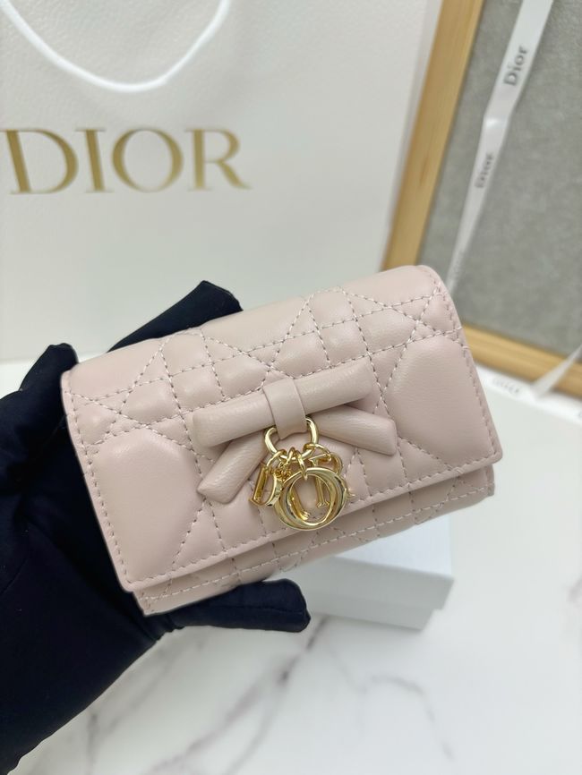 Lady Dior Dahlia card holder Craie Cannage Lambskin S2067-6