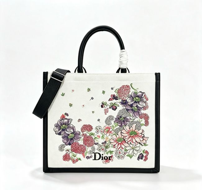 Large Dior Book Tote with Strap Multicolor Dior Hortensia Garden Embroidery M1349OE