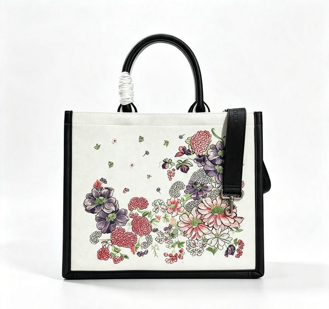 Large Dior Book Tote with Strap Multicolor Dior Hortensia Garden Embroidery M1349OE