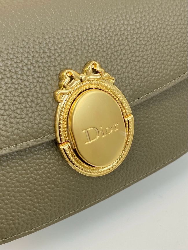 Small Dior Medaillon Flap Bag Grained Calfskin M3919Q Khaki