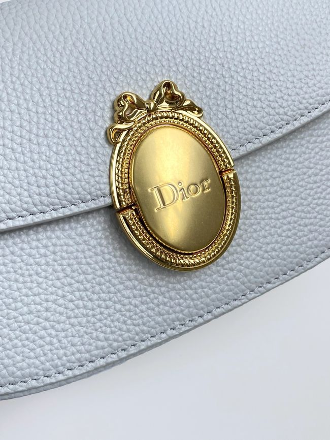 Small Dior Medaillon Flap Bag Grained Calfskin M3919Q ice blue
