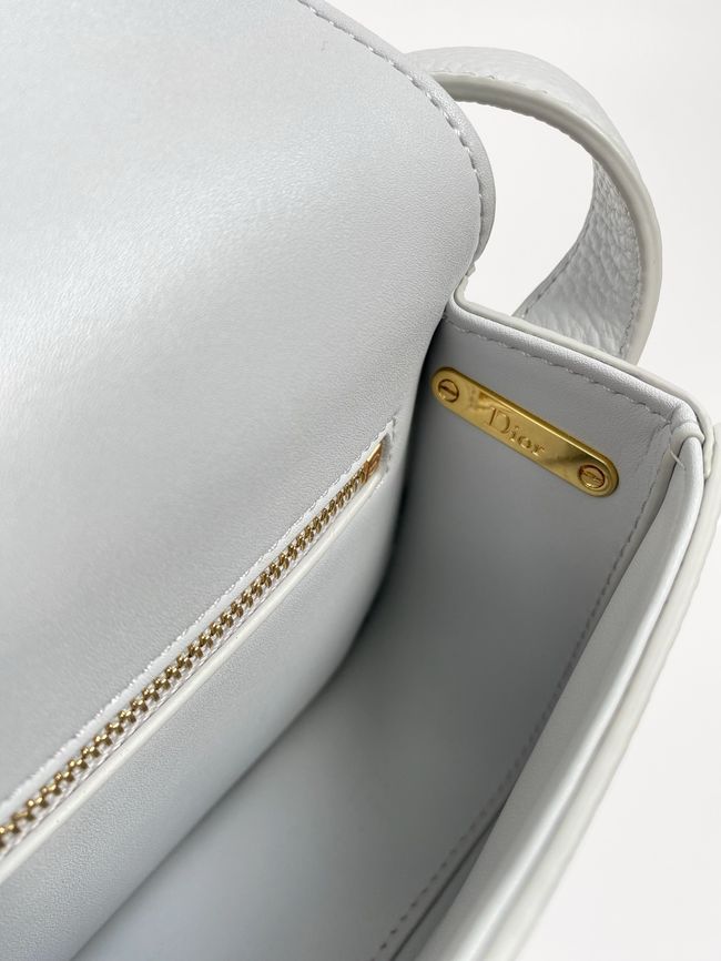 Small Dior Medaillon Flap Bag Grained Calfskin M3919Q ice blue