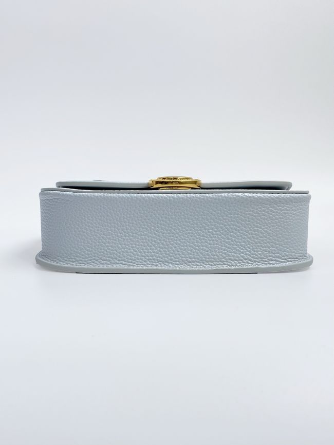 Small Dior Medaillon Flap Bag Grained Calfskin M3919Q ice blue