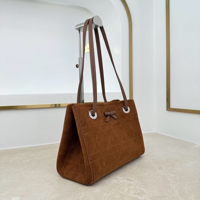 Small Dior Promenade Shopping Bag brown Flat Cannage Suede Calfskin M1410O Small Dior Promenade Shopping Bag brown Flat Cannage Suede Calfskin M1410O