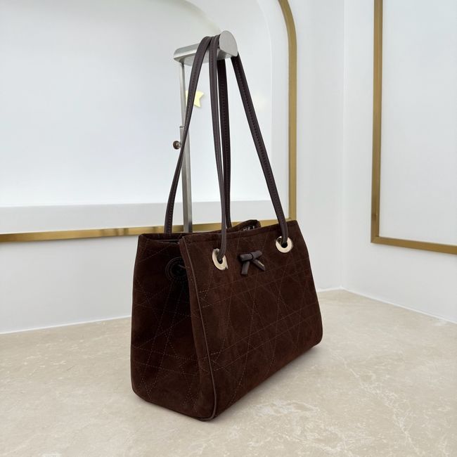 Small Dior Promenade Shopping Bag dark brown Flat Cannage Suede Calfskin M1410O
