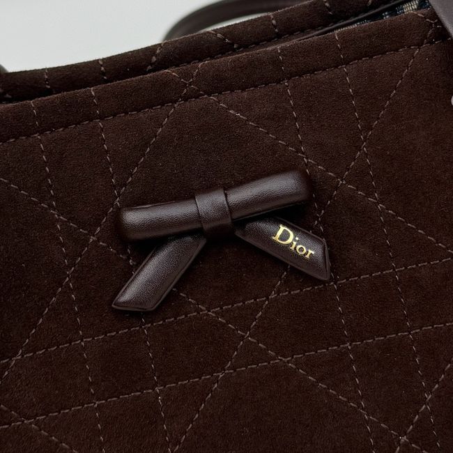 Small Dior Promenade Shopping Bag dark brown Flat Cannage Suede Calfskin M1410O