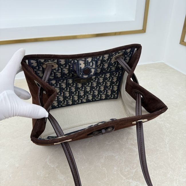 Small Dior Promenade Shopping Bag dark brown Flat Cannage Suede Calfskin M1410O