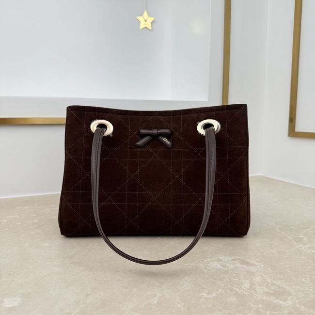 Small Dior Promenade Shopping Bag dark brown Flat Cannage Suede Calfskin M1410O