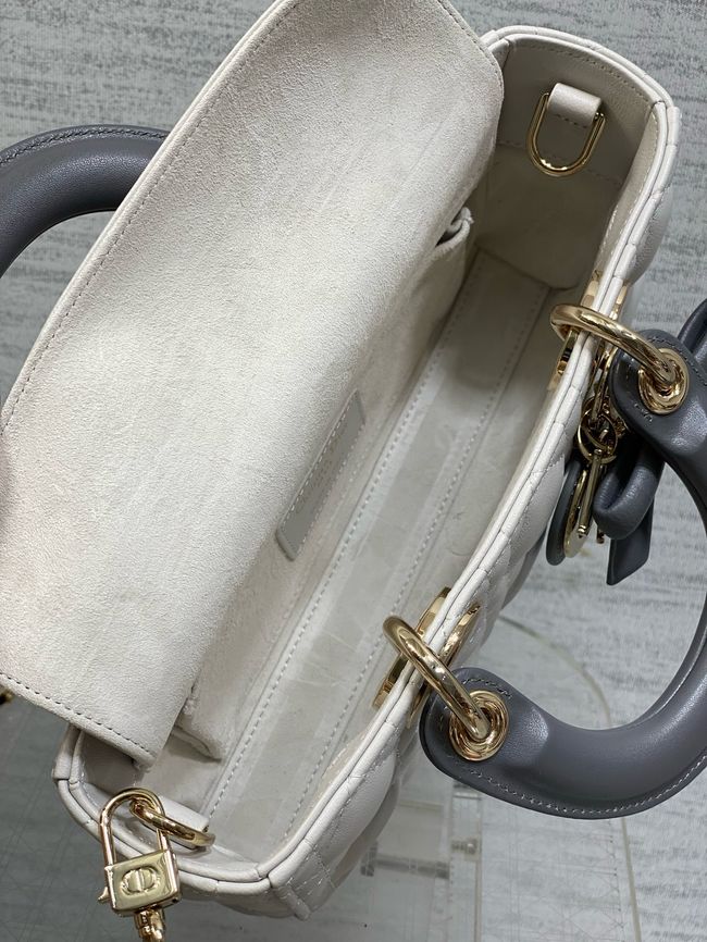 Small Lady D-Joy Bag Trench Cannage Lambskin M0613OU Latte and gray Small Lady D-Joy Bag Trench Cannage Lambskin M0613OU Latte and gray