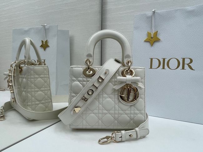 Small Lady Dior Bag with Strap Cannage Lambskin M0531OU Ivory