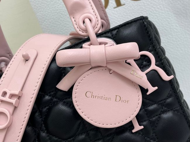 Small Lady Dior Bag with Strap Cannage Lambskin M0531OU black&pink