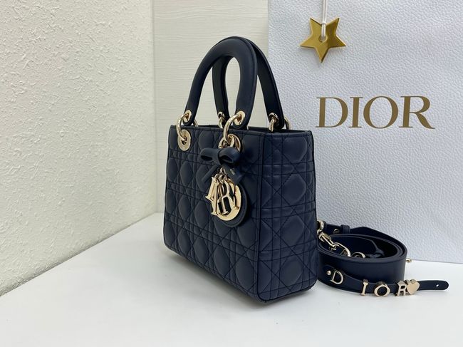 Small Lady Dior Bag with Strap Cannage Lambskin M0531OU dark blue