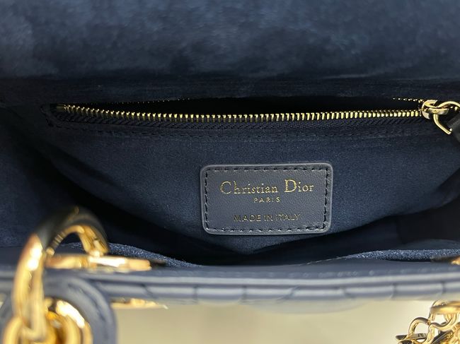 Small Lady Dior Bag with Strap Cannage Lambskin M0531OU dark blue