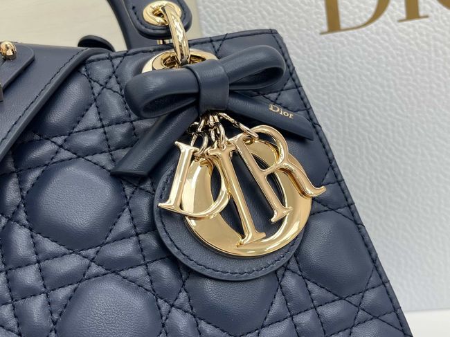 Small Lady Dior Bag with Strap Cannage Lambskin M0531OU dark blue