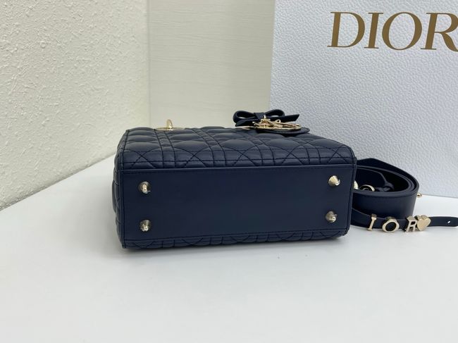 Small Lady Dior Bag with Strap Cannage Lambskin M0531OU dark blue