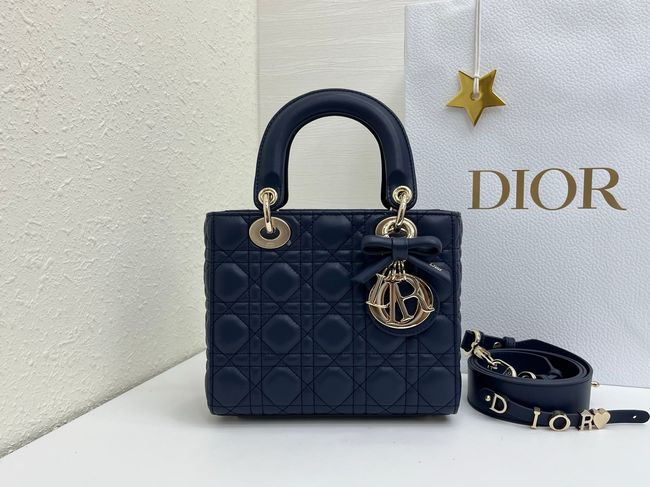 Small Lady Dior Bag with Strap Cannage Lambskin M0531OU dark blue