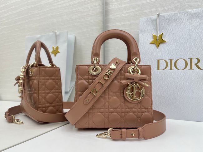 Small Lady Dior Bag with Strap Cannage Lambskin M0531OU dark pink
