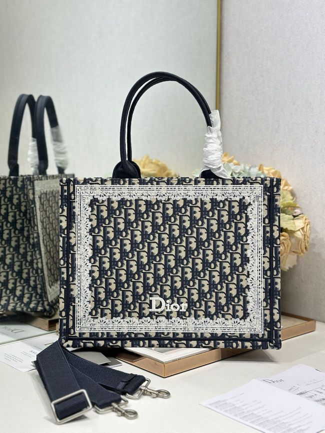 Medium Dior Book Tote with Strap Oblique Embroidery M1354PE-3 Medium Dior Book Tote with Strap Oblique Embroidery M1354PE-3